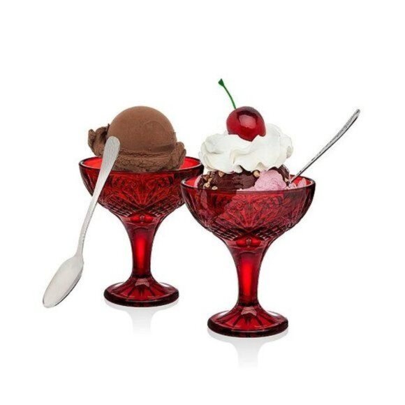 Dublin Collection Red Glass Dessert & Champagne Taster Set With Spoons - Picture 3 of 8